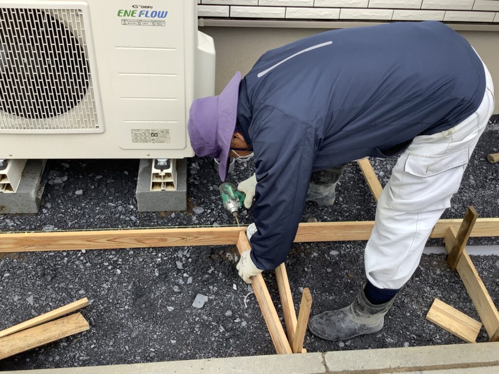 東海村　土間コン打設準備